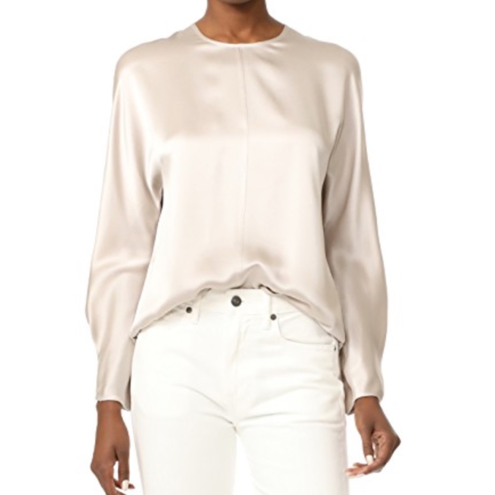 Vince Slit-Back Silk Blouse - Size Medium